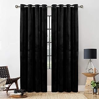 Yorkshire Bedding Blackout Curtain 66 x 90 Room Darkening Black Eyelet Crushed Velvet Curtains for Bedroom Decor Window Curtains + Tie Backs (168cm x 228cm)