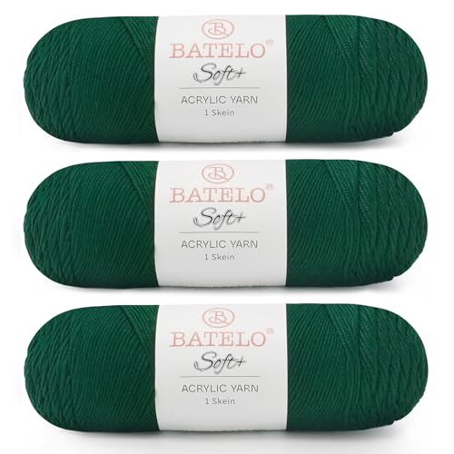Image of Soft Dark Green Yarn 1008 Yards - 3 Pack Acrylic Yarn of 200g /7.5oz - 4 Medium (Worsted) - Crocheting, Knitting, Amigurumi, Craft
