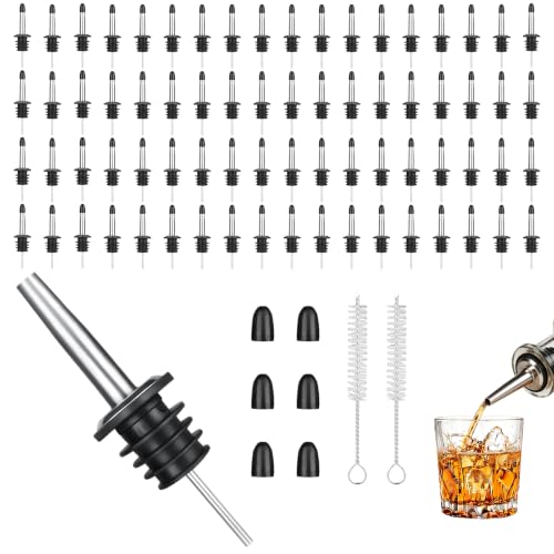 60 Pack Liquor Pour Spouts, Stainless Steel Bottle Pourers with Dust Caps