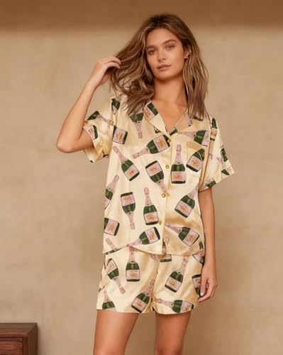 Image of VKEGNIO Womens Pajamas Set Short Sleeve Button-Down 2 Piece PJ Set Lounge Sleepwear Cute Graphic Tees PJ Set