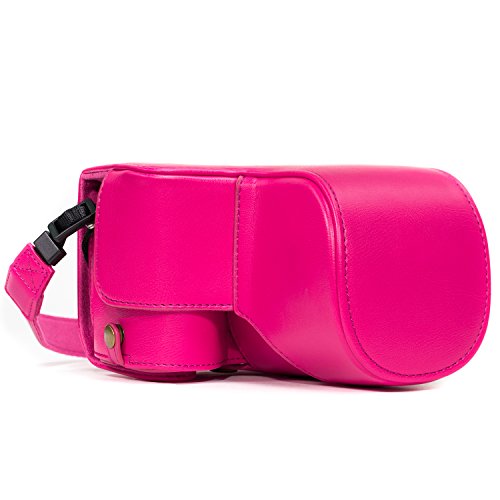 MegaGear Sony Alpha A6500 (up to 16-70mm Lens) Ever Ready Leather Camera Case and Strap, with Battery Access - Hot Pink