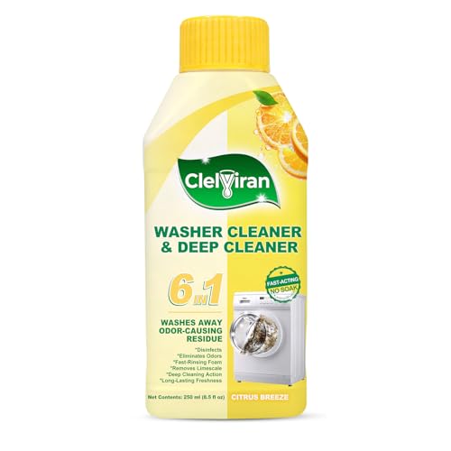 Image of Washing Machine Cleaner Liquid, Powers Away Odor Causing Residue and Grime Deep Inside Pump, Valve and Hoses, 6 in 1 HE Washer Descaler (1 Pack)