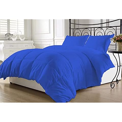 Splitsvilla Royal Blue Comforter Set 100% Egyptian Cotton Winter Warm Box Stitched Down Alternative Comforter Queen (88'' x 92'') Size 3 Piece All-Season Duvet Insert, 500 GSM Fill with Corner Tabs Cover