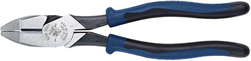 J213-9NE Side Cutter Linemans Pliers, Made in USA, High Leverage, 9-Inch, Streamlined Design, Color Coded