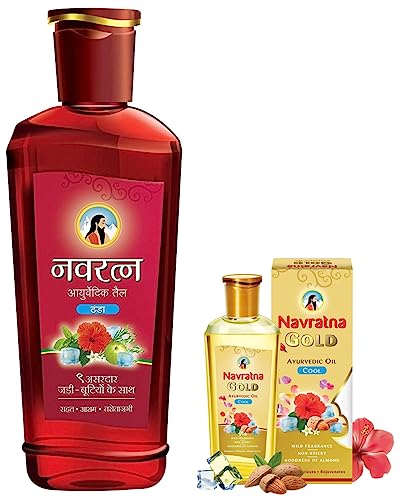 Image of Navratna Ayurvedic Cool Oil, 500ml & Navratna Gold Ayurvedic Oil, 300ml