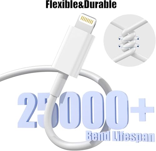 Image of Fast iPhone Charger Cable, Apple Lightning to USB Cable Cord, 2.4A Fast Charging, Apple Phone Long Chargers for iPhone 14 /13 /12 /11 / X /XS /XR /8 /7 /6 /SE Plus Pro Max Mini, 2M, White
