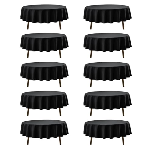 Dailyset 10-Pack Black Round Tablecloths, 90 Inches, Stain-Resistant Polyester for 4-5 Ft Round Tables - Washable Table Covers for Weddings, Banquets, Birthday Parties, Events