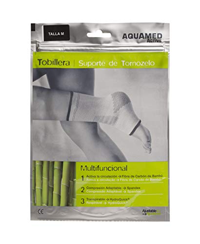 AQUAMED Active Tobillera - Sujeción elástica, Fibra carbón de bambú, Alivio dolor articular, Lavable, Talla M