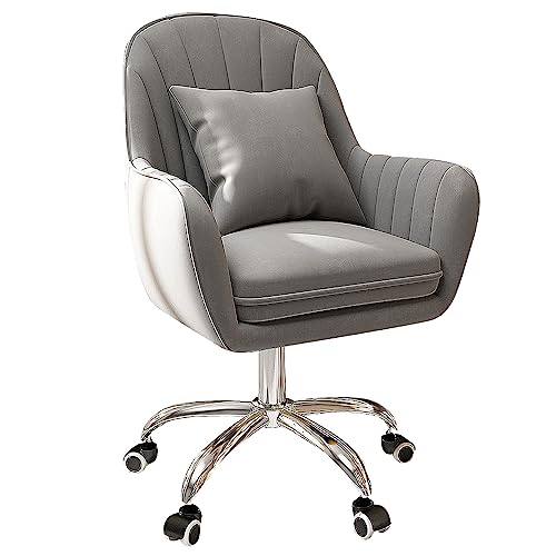 Silla de oficina ergonómica con ruedas giratorias de 360° para el hogar, oficina, sala de estar, dormitorio, cómoda silla de escritorio con asiento tapizado y reposabrazos
