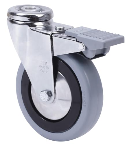 Rad für Trage mit Bremse, ALEX-Räder, Lochbefestigung, Gummiring naturgrau, Ø 100 mm