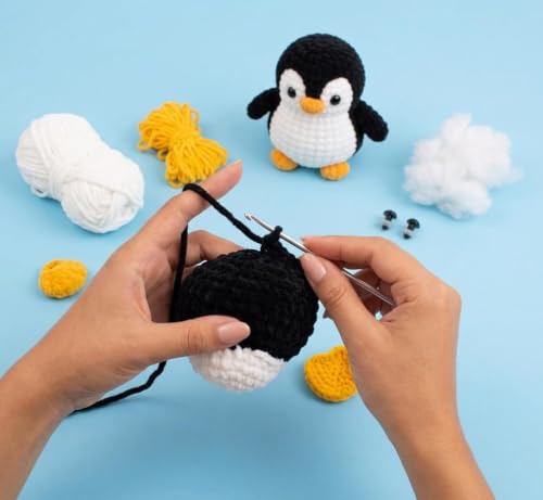 Image of Itsy Bitsy DIY Amigurumi Crochet Kit Snowy Flipper Penguin | Beginner Friendly Crochet Craft Set | Make Cute Handmade Plush Toy | Complete DIY Hobby Gift Box