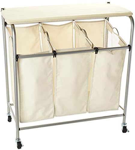 Honey-Can-Do Rolling Laundry Sorter with Ironing Board, Natural