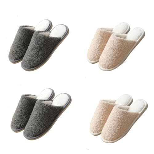 Teceyfeet Gästehausschuhe Set Waschbar 4 Paar Unisex Hausschuhe Set Winter Warm Gästepantoffel Filzpantoffeln Rutschfest Pantoffeln Slippers Ideal für Gäste Familie Hotel Reisen