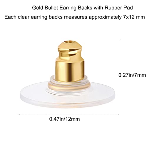 100Pcs Earring Backs, Earring Backs For Droopy Ears Bullet Clutch Earring Backs For Studs Droopy Ears With Pad Earring Backs For Heavy Earring Rubber Earring Stoppers Earrings Replacement (Gold) #TOP2
