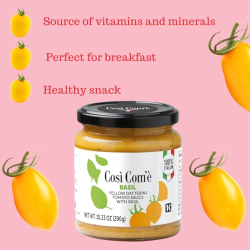Cosi Come - Yellow Tomato Pasta Sauce with Basil, 10.23 Oz, Made with Yellow Datterino Tomatoes, Non GMO, Non Preservative, Product of Italy