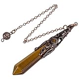 purification pendule oeil de tigre Taille et Poids Idéaux: Pendule en quartz d'environ 73 à 82 mm de long, 12 mm de large; Chaîne couleur bronze d'environ 18,3 cm, perles de chakra d'environ 6 mm de diamètre; Chaque pendule esoterisme environ 16g.