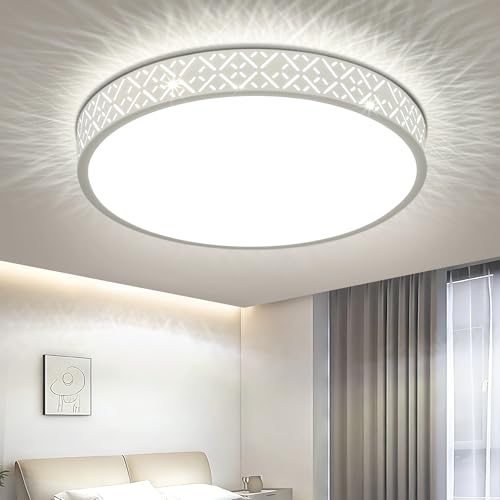kuwork Plafoniera Led Soffitto Moderno, Lampadario Camera da Letto Rotondo, 2400LM Lampade da Soffitto per Soggiorno Camera Cucina Corridoio Ufficio,4000K