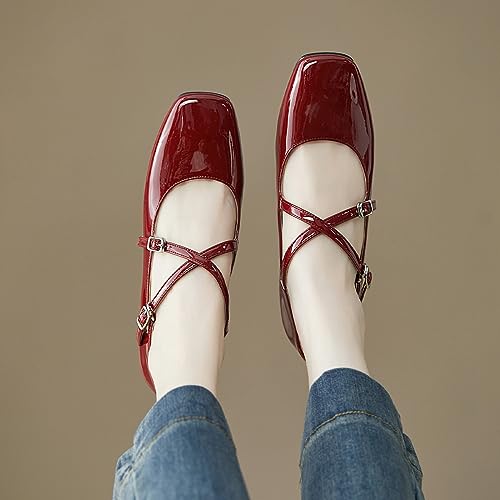 FOWT Women Square Toe Crossed Strap Mary Janes Block Low Heel Pumps Adjustable Buckles Lovely Dates Party Wedding Dress Shoes Size 4-16 US4