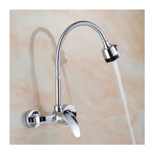 Robinet de cuisine mural chromé monobloc orientable à 360° - 5