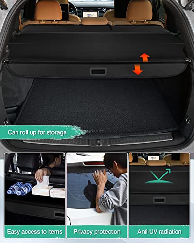 Image of Powerty Retractable Cargo Cover for 2019-2023 Jeep Cherokee(NOT for Grand Cherokee), Canvas Texture Trunk Cover Privacy Screen Rear Security Shade for Cherokee Accessories (with Extented Cover)