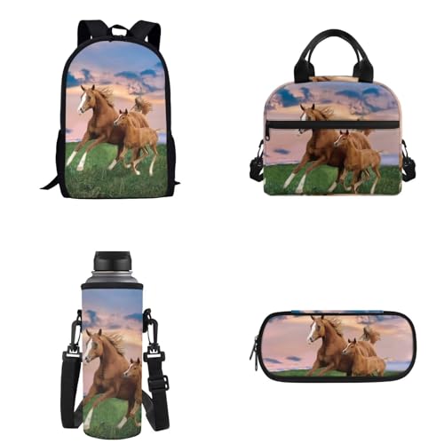 Set di 4 zaini da viaggio per bambini ragazzi e ragazze borsa per il pranzo per la scuola Cavallo-2 Taglia unica Zaino per