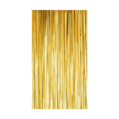 Image of 3 ft X 6 ft Metallic Gold Foil Curtain for Birthday Decorations /Anniversary (1 pc Gold Metallic Foil Fringe Curtain)