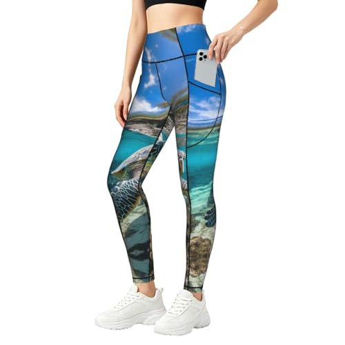 Legging tortue de mer imprimé avec poches de sport pour femme