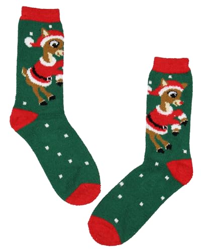 Bioworld Rudolph The Red Nosed Reindeer Christmas Adult Fuzzy Plush Crew Socks 2 Pack For Women Men3