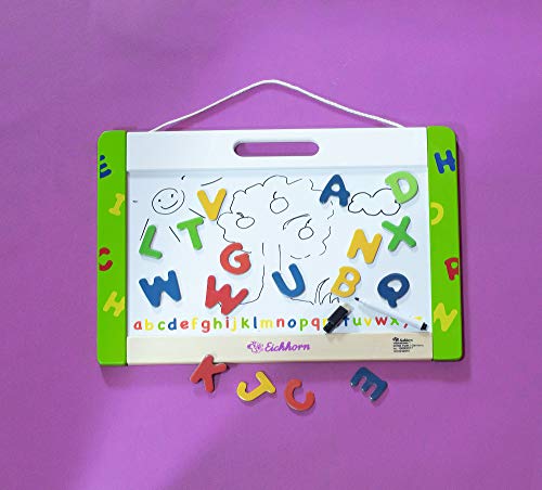 Eichhorn 100002577 - Hänge-Magnettafel 42x30cm, 1 magnetische weiße Folienstiftfläche / 1 magnetische Tafelblattfläche für Kreide inkl. 26 Magnetbuchstaben, 5 Kreiden und 1 Folienstift