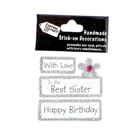 Express Yourself DIY, self Adhesive, Silver Sister Tag, Topper - Ideal for Card Making, Scrapbooking, Papercrafts, Childrens Crafts etc