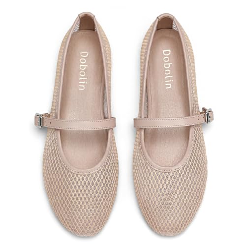 Image of Womens Mesh Ballet Flats Comfortable Dressy Round Toe Maryjane Fishnet Casual Shoes