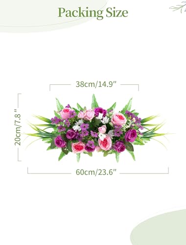 Artificial Cemetery Flowers with Stake: 1Pc Purple Roses Pink Peonies Realistic Memorial Day Grave Flowers for Cemetery - Outdoor Grave Decorations Funeral Arrangements image 2