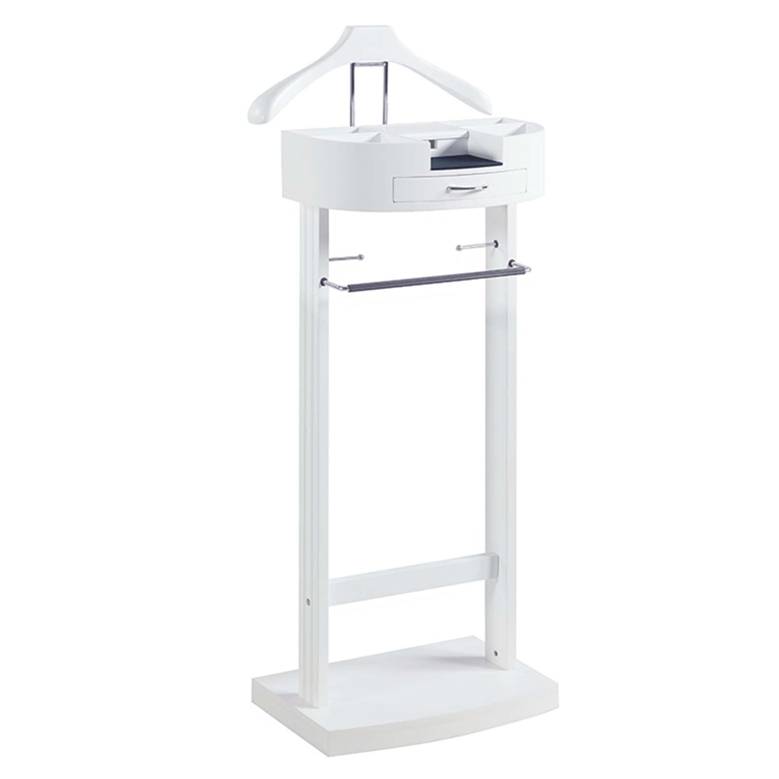 Porte-vêtements en bois massif pour homme – Valet multifonction avec étagères et tiroirs – Présentoir de vêtements robuste pour chambre à coucher et bureau – Design élégant blanc ivoire