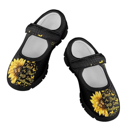 Girl's Plant Pattern Running Shoes Flat Non Slip Sports Shoes Comfort Mary Jane Shoes Magic Sticker Loafers - Main Image