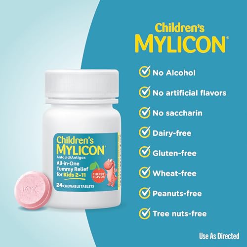 Image of MYLICON Children's Tummy Relief for Kids, 24 Cherry Flavored Chewable Tablets (Pack of 2)