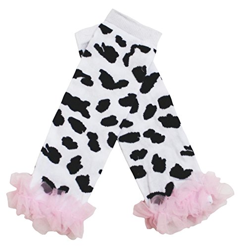 Petitebella Daily Cow Pink Ruffles Little Girl Leg Warmers (White)