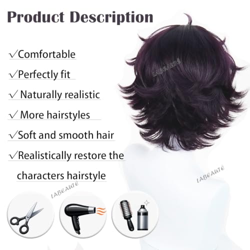 Image of LABEAUTE Agott Black Cosplay Wig 30CM / 11.8Inch Short Anime Wig | Heat Resistant Synthetic Hair for Costume Theme Party and Halloween
