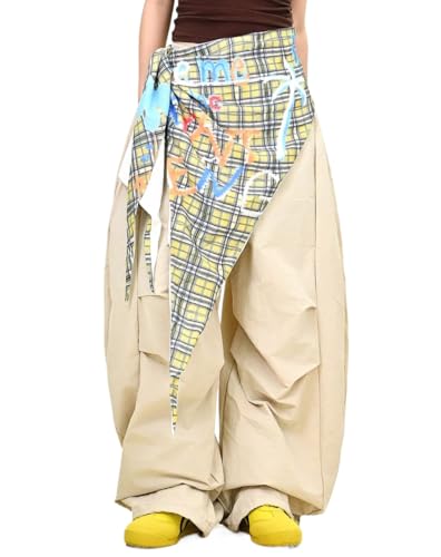 Y2k Unisex Vintage Colorful Graffiti Plaid Wrap Grunge Oversize Cargo Pants Hiphop Casual Boyfriend Wide Leg Trousers