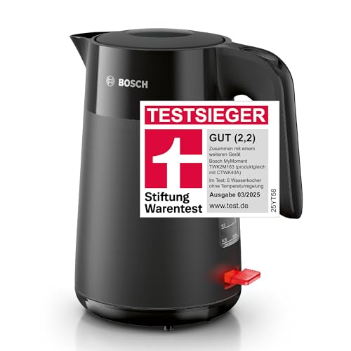 Bosch kabelloser Wasserkocher MyMoment TWK2M163, Abschaltautomatik, Überhitzungsschutz, Tassenanzeige, entnehmbarer Kalkfilter, Trockengehschutz, Dampfstopp-Automatik, 1,7 L, 2400 W, Schwarz matt Bosch kabelloser Wasserkocher MyMoment TWK2M163, Abschaltautomatik, Überhitzungsschutz, Tassenanzeige, entnehmbarer Kalkfilter, Trockengehschutz, Dampfstopp-Automatik, 1,7 L, 2400 W, Schwarz matt