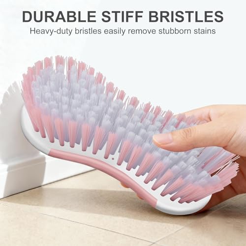 Image of SetSail Multi-Purpose Scrub Brush of 2 Pack, Stiff Bristles Cleaning Brush with Non-Slip Grip Heavy Duty Scrub Brushes for Cleaning Bathroom Kitchen Tile Bathtub Sink, Pink