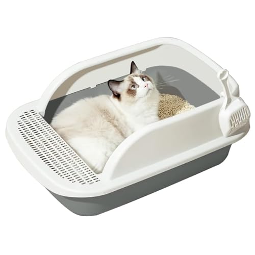 Velvaria Large Cat Litter Box Litter Box with High Side Anti-Splashing Cat Toilet with Litter Sifting Scoop Easy Cleaning Design 60 * 42 * 25cm Grey