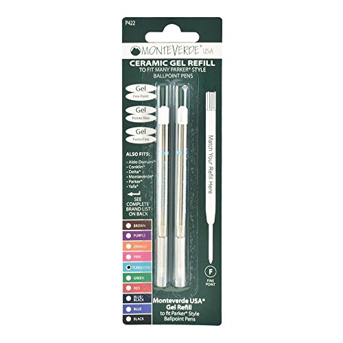 Recambio Parker Monteverde turquesa de gel y punta fina con dos cartuchos sin tapa P422TQ