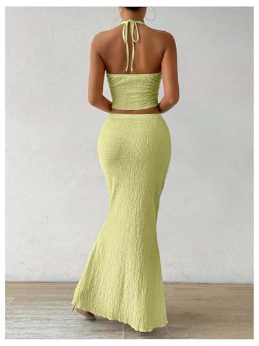 Image of SOLY HUX Women's Two Piece Outfits Twist Front Halter Cami Tops and Skirt Summer Set