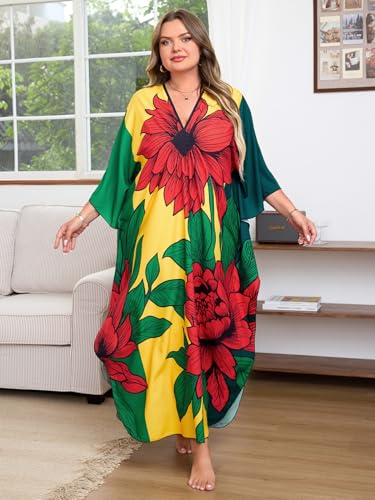 Image of Kaftan Dress for Women - Plus Size Caftan Maxi Beach Dress Moo Moos Loungewear, Swimsuit Cover Up for Beach, Pool or Vacation