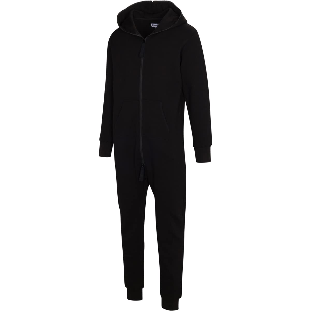 Woodies Mono negro para adultos, pijama sin pies estilo lounge con capucha para mujeres y hombres, pijama unisex con media cremallera