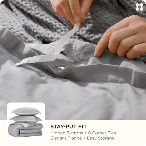 Image of Bedsure Cotton Duvet Cover Set - 100% Cotton Waffle Weave Grey Duvet Cover Oversized King Size, PureWoven Breathable Bedding Set for All Season, 3 Pieces, 120 inchx98 inch
