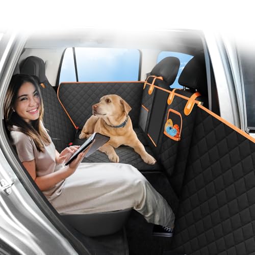 Pefitqap Dog Car Seat Cover with Egg-Crate Foam & Hard Bottom, Back Seat Extender for Dogs with Upgraded Door Protection, Waterproof Dog Hammock for Travel Camping, Fit Most Cars, Trucks, SUVs