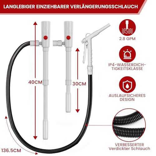 MAXVINI Elektrische Transferpumpe, 3.2GPM Batteriebetriebene Flüssigkeitstransferpumpe, Elektrisch Kraftstoff Umfüllpumpe Siphon Benzin Pumpe Tragbare Automatische Absaugung Pumpe für Benzin,Diesel,Öl
