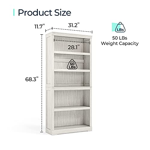 LINSY HOME 5-Shelf Bookcase, Bookshelves Floor Standing Display Storage Shelves 68 in Tall Bookcase Home Decor Furniture for Home Office, Living Room, Bed Room - White Oak - Image 3