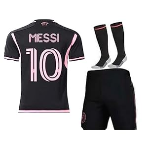 Miami Messi Gray Soccer Kids Jersey + Shorts + Socks Set Kit Size Medium (8-9 Years Old) for Youth